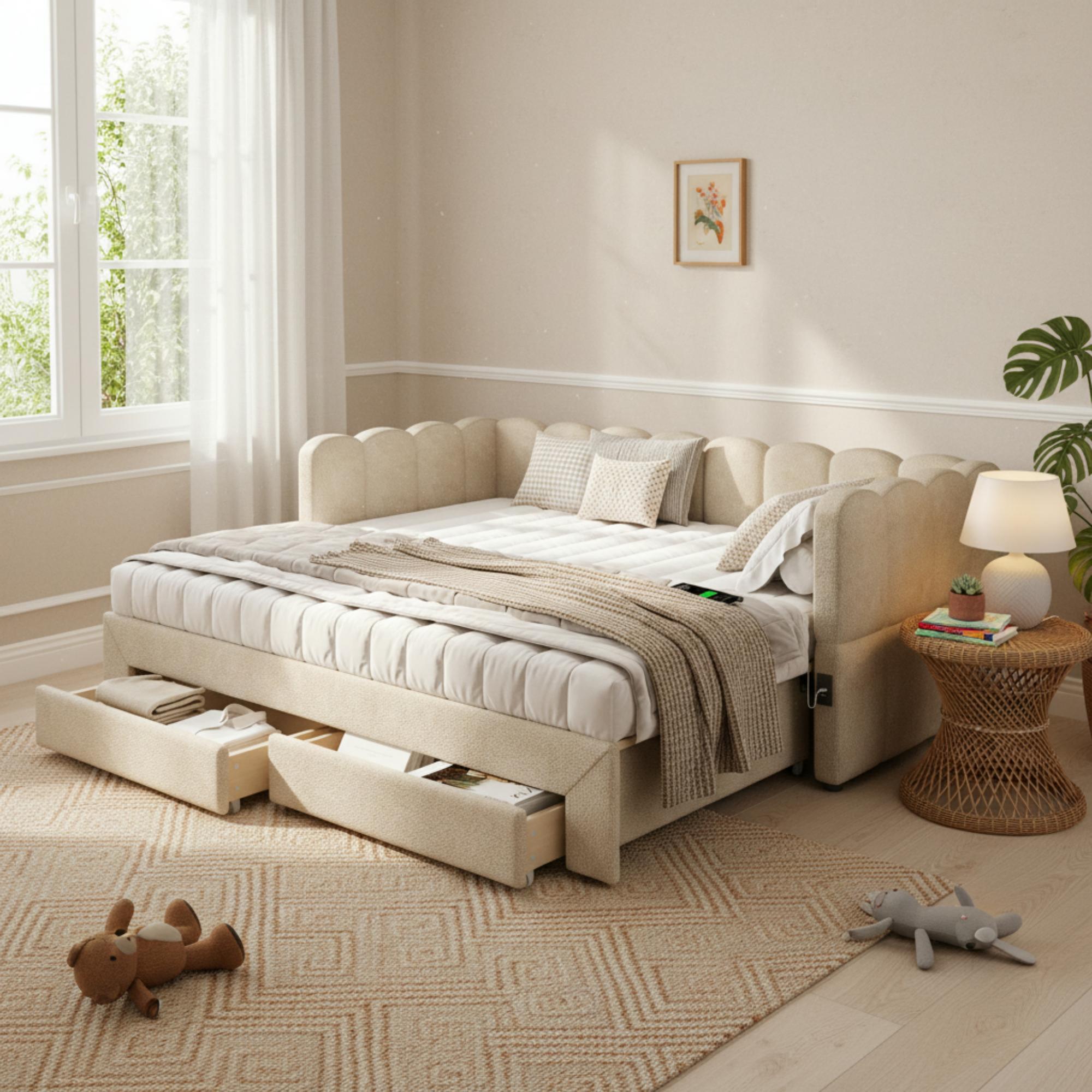 Upholstered Bed, Daybed, Sofa With 2 Drawers For Storage, 90x190 Cm, Extendable — image 5