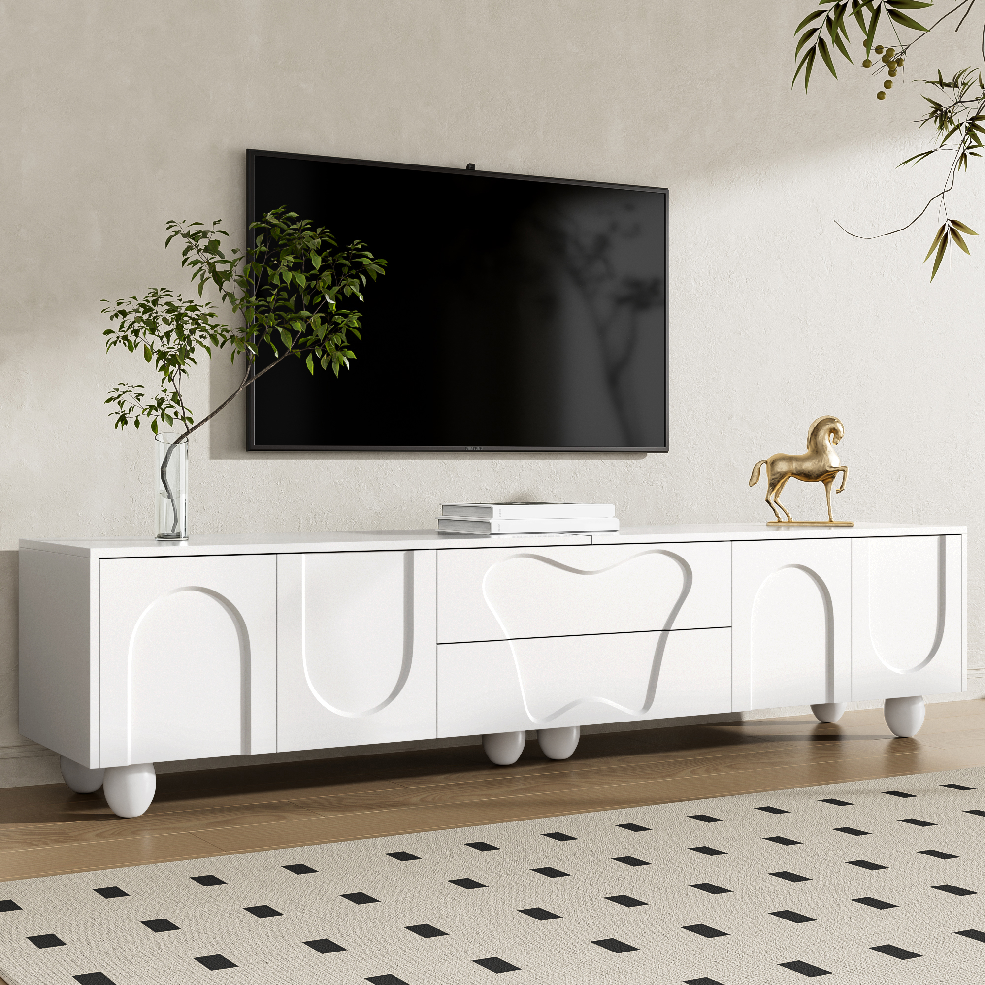 180 Cm White TV Cabinet With Wooden Legs A Minimalist And Elegant TV Ample — image 5