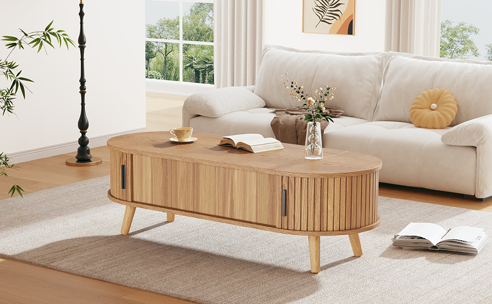 Lift Up Oval Coffee Table With Hidden Storage, Centre Lifting Sofa Side — image 5
