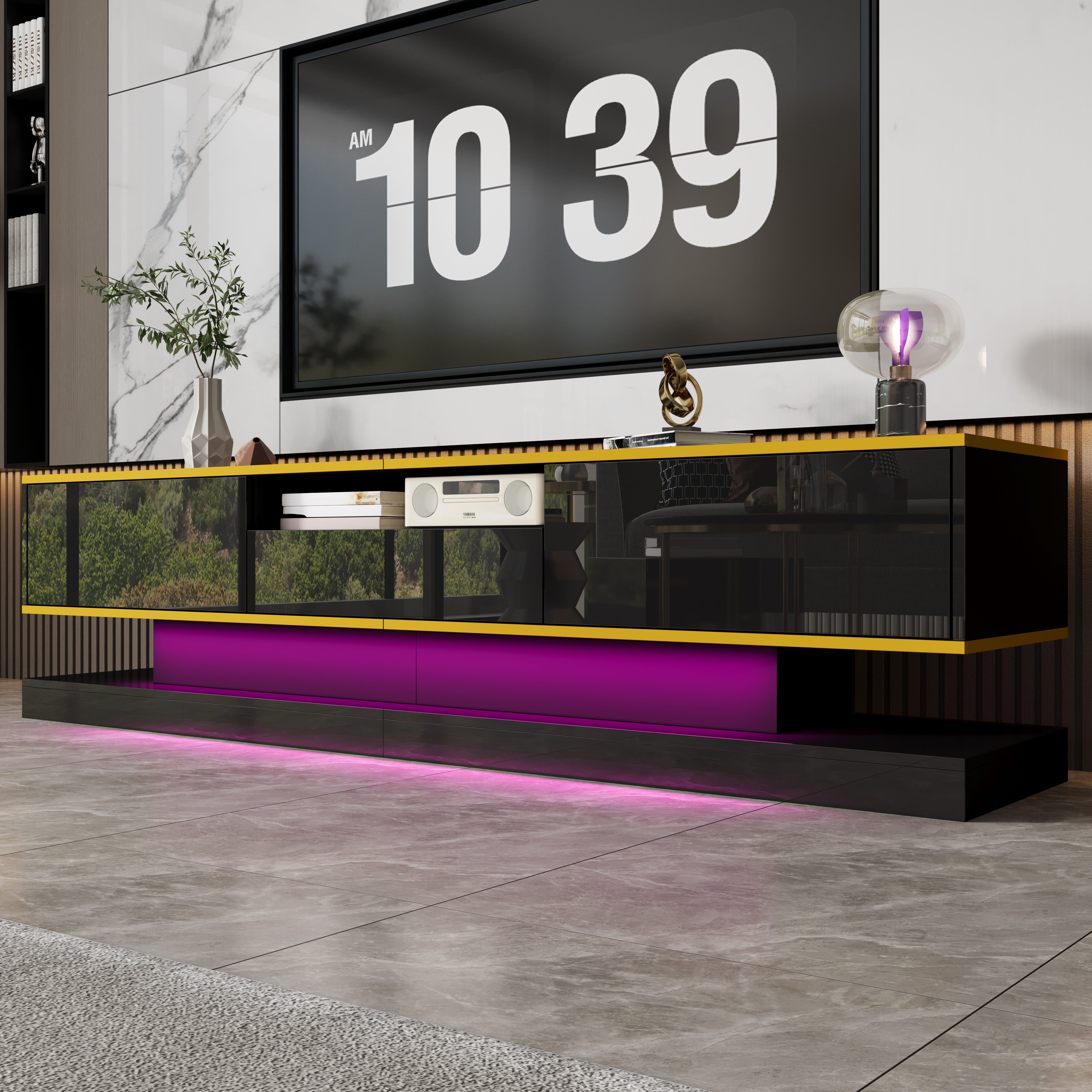 Modern TV Cabinet With Three Drawers And An Open Compartment - High Gloss — image 5