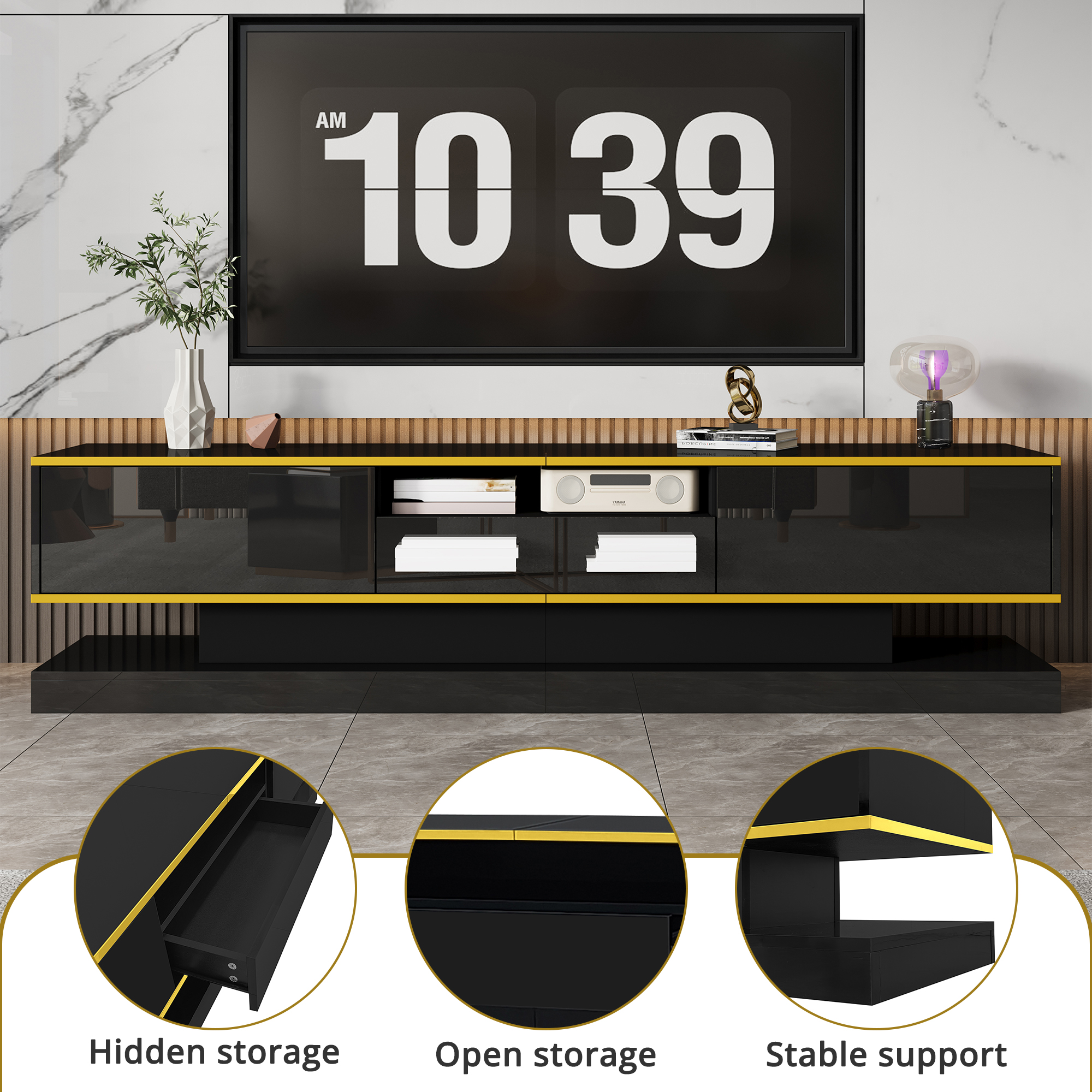 Modern TV Cabinet With Three Drawers And An Open Compartment - High Gloss — image 2