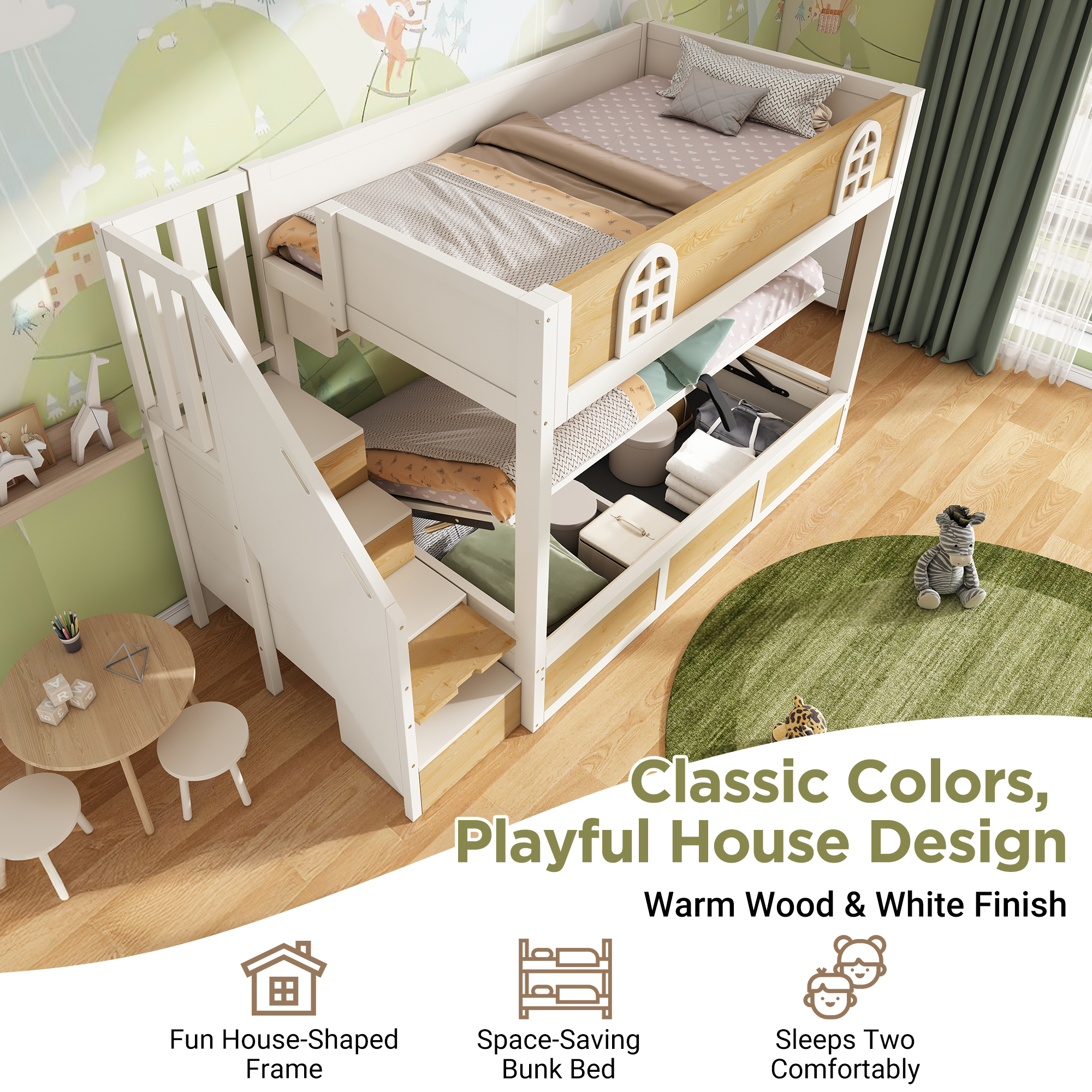 Bunk Beds For Kids, Staircase With Storage Cube, Children's Bed Hydraulic — image 2