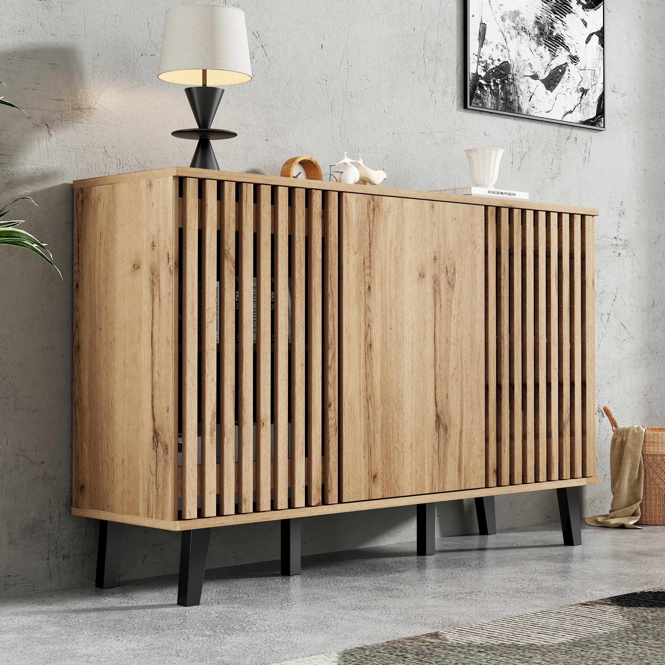 Modern Vintage Storage Cabinet, Sideboard Buffet With 3 Doors, Side Unique — image 4