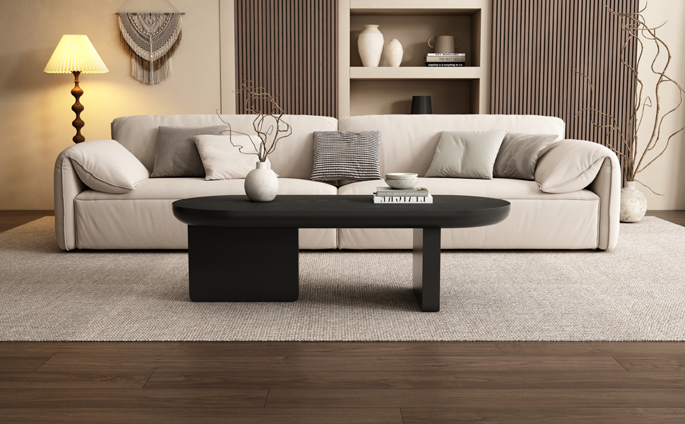 Modern Coffee Table, Oval Center Table, Spray-painted End Table, Simple Sofa Table, Side Table, MDF, 119.7x49.8x35.5 Cm, Black