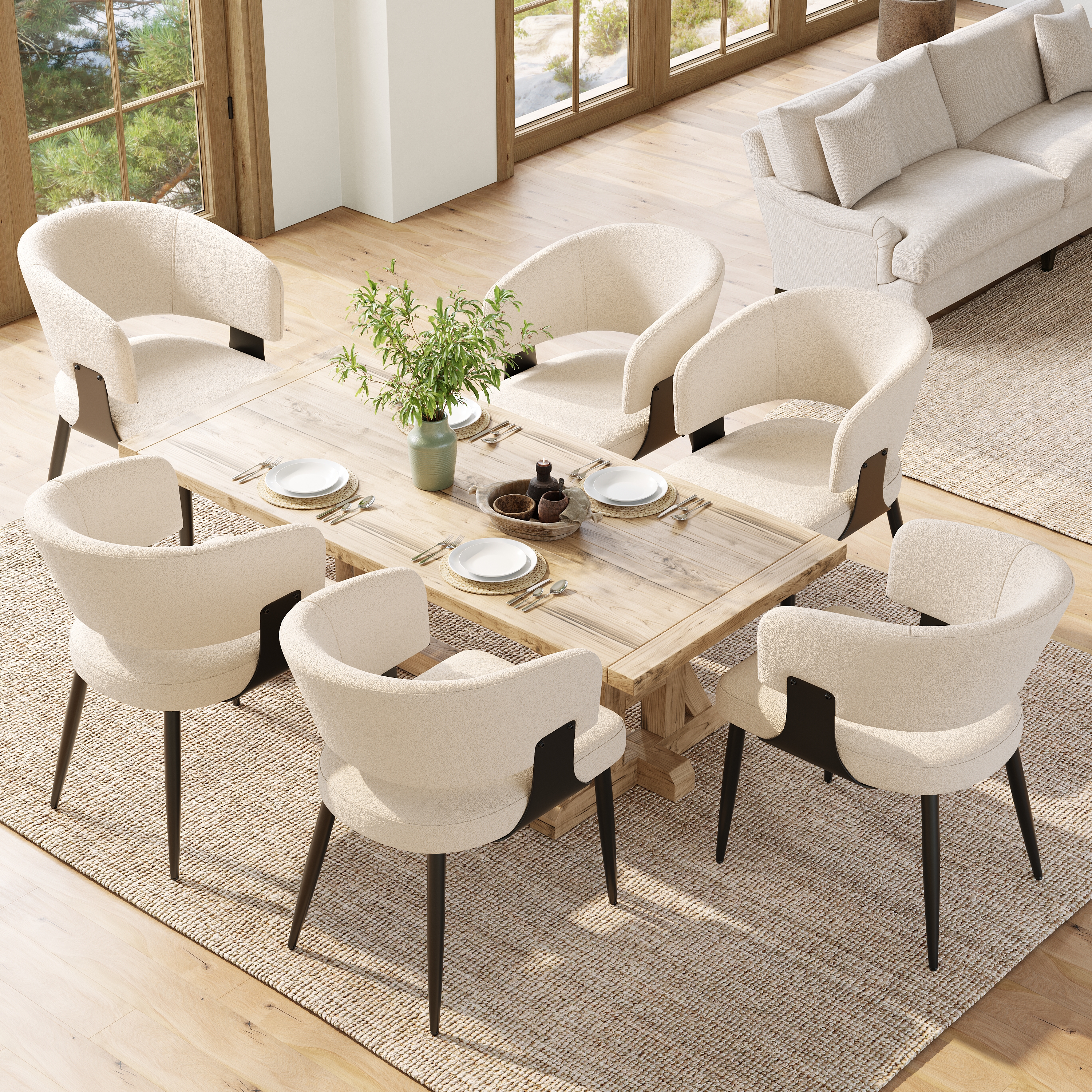 Modern Dining Chairs Set Of 6,Dining Room Chairs With Metal Legs  Upholstered Fabric Dining Room Chairs With Curved Backrest, Soft Cushion Seat, And Sturdy Metal Frame
