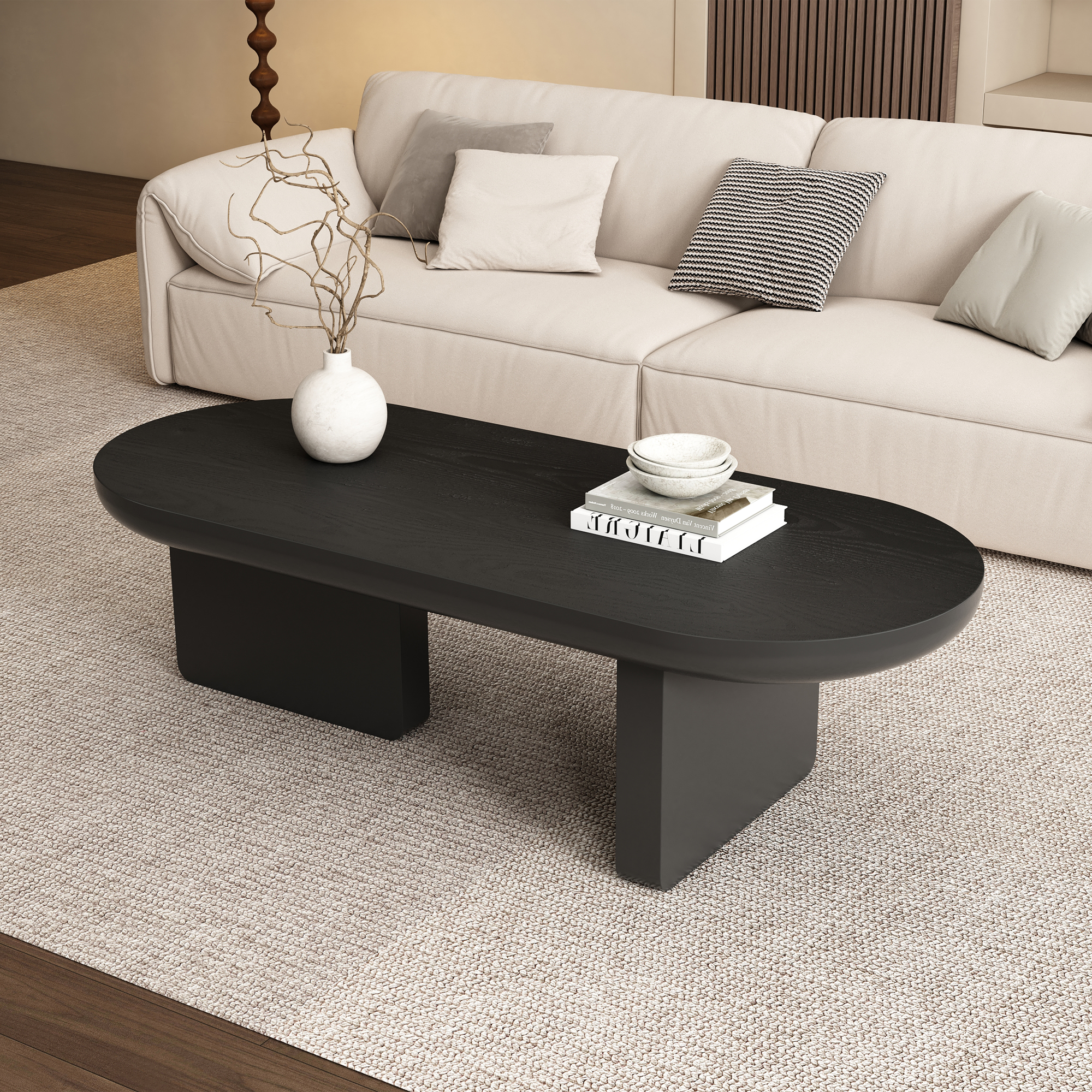 Modern Coffee Table, Oval Center Table, Spray-painted End Table, Simple Sofa Table, Side Table, MDF, 119.7x49.8x35.5 Cm, Black