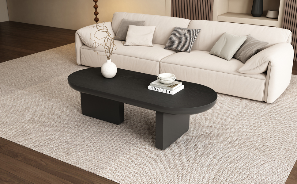 Modern Coffee Table, Oval Center Table, Spray-painted End Table, Simple Sofa Table, Side Table, MDF, 119.7x49.8x35.5 Cm, Black