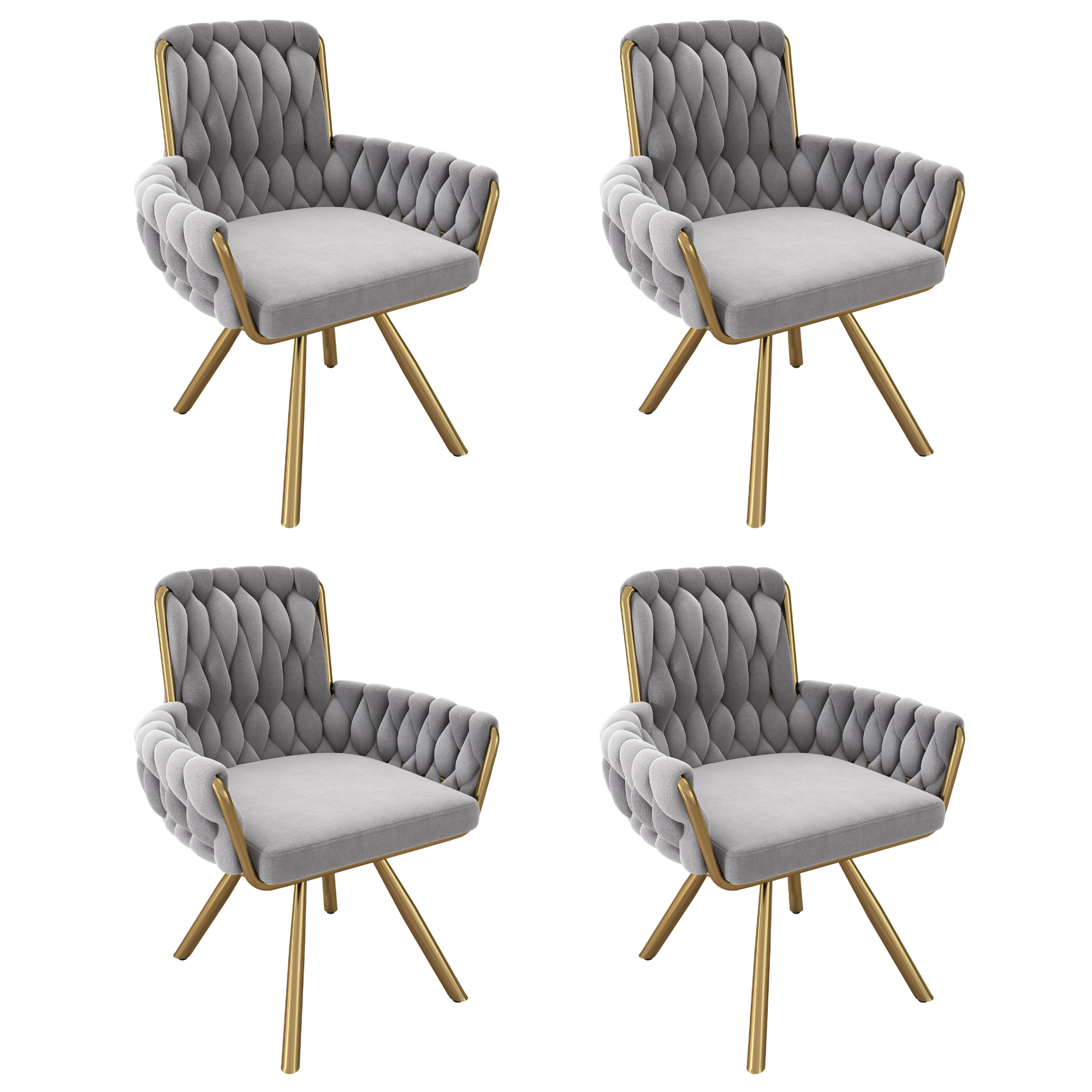 Set Of 4, Velvet Dining Chair, Armchair, Single Luxurious Living Room And Bedroom Swivel Chair, Leisure Swivel Chair With Four Metal Support Legs, Gray