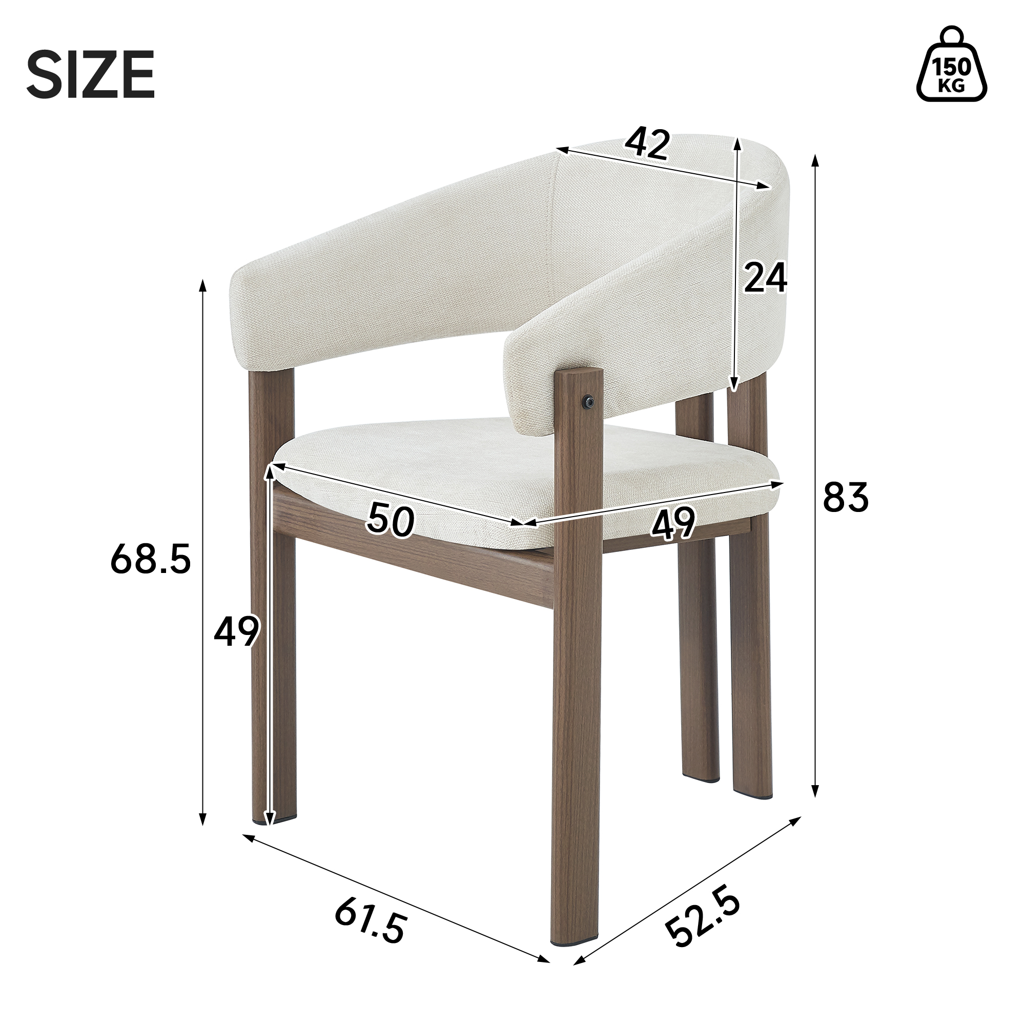 Set Of 2, Metal Chairs, Dining Chairs, Suitable For Homes, Restaurants, Living Rooms, And Cafes, Linen, Walnut Wood Color