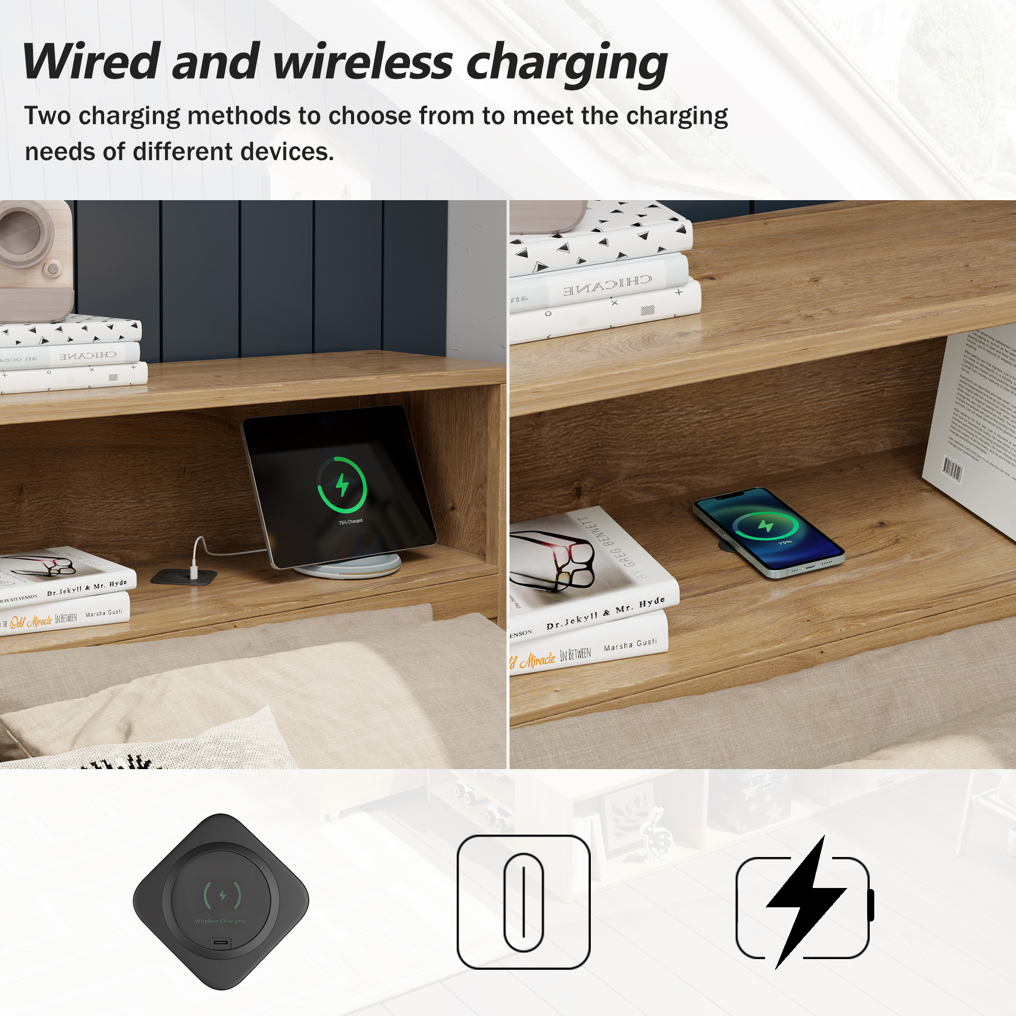 Childrens Bed, Single Bed-3ft 90x190cm, Single Bed, Multifunctional Children's Bed With Drawers, Bookcase And Storage Cupboard, Large Storage Space, Slatted Frame, Without Mattress, Natural Color