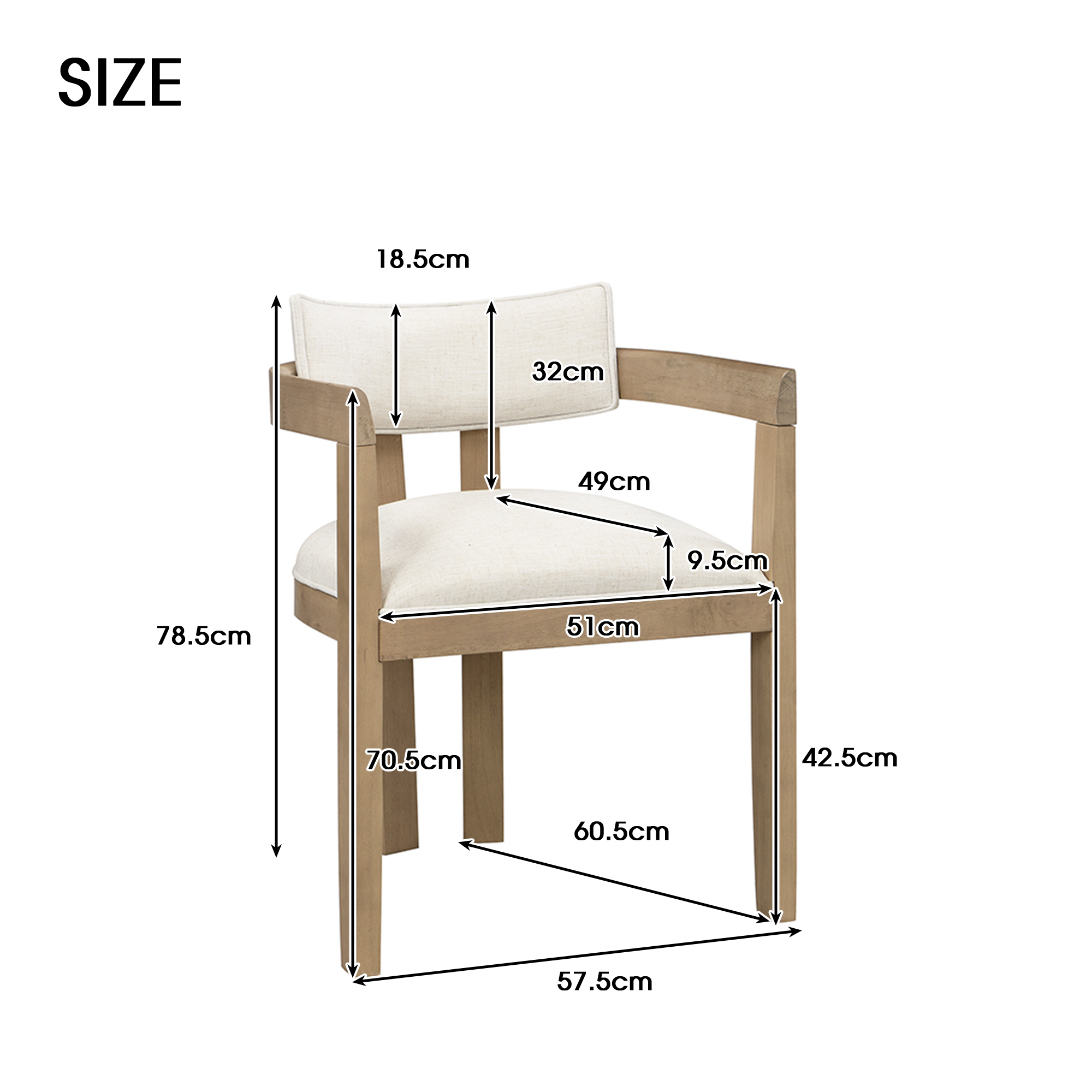 Set Of 6, Solid Wood Chairs, Dining Chairs, Suitable For Homes, Restaurants, Living Rooms, And Cafes, Linen, Natural Color