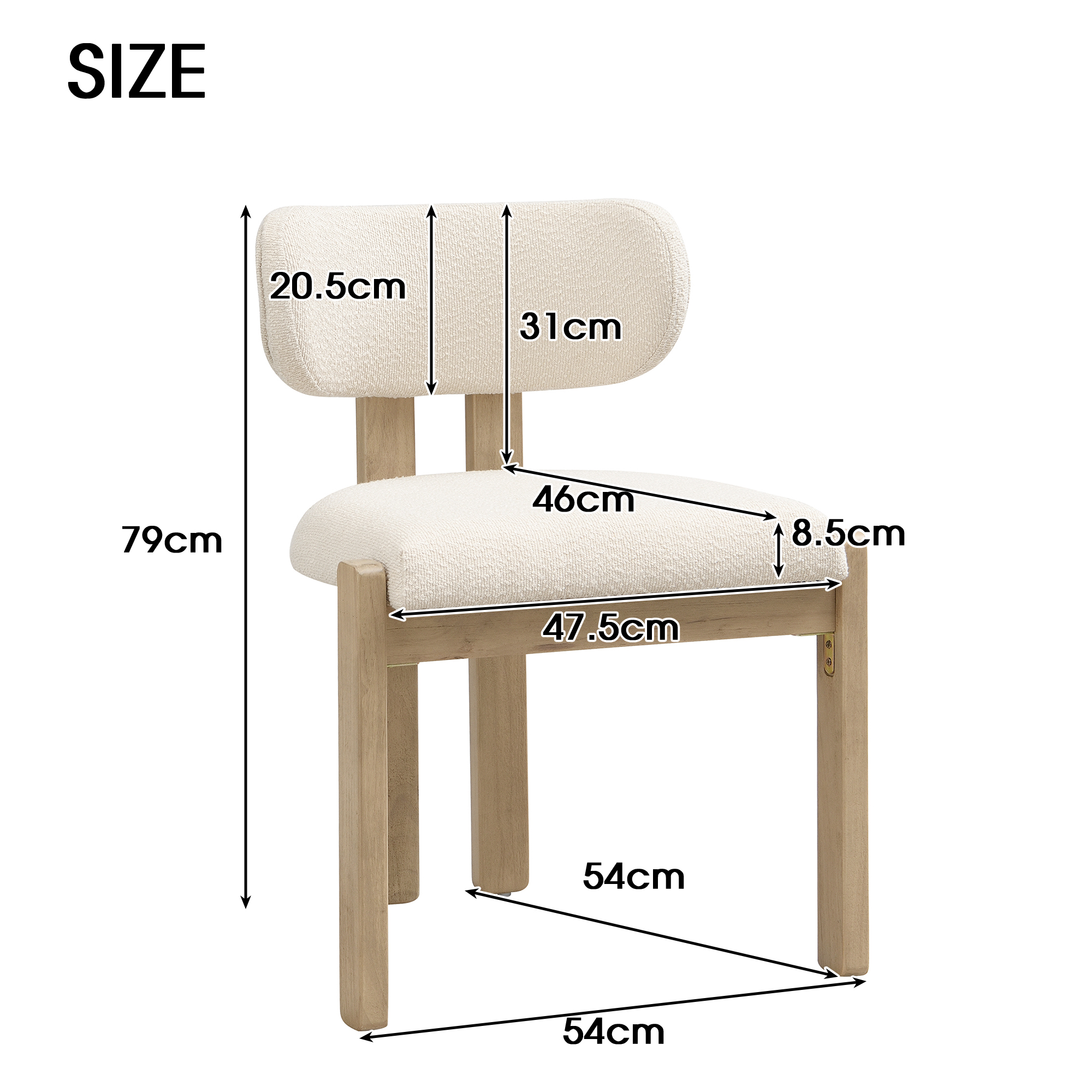 Set Of 4, Solid Wood Chairs, Dining Chairs, Suitable For Homes, Restaurants, Living Rooms, And Cafes, Boucle, Natural Color