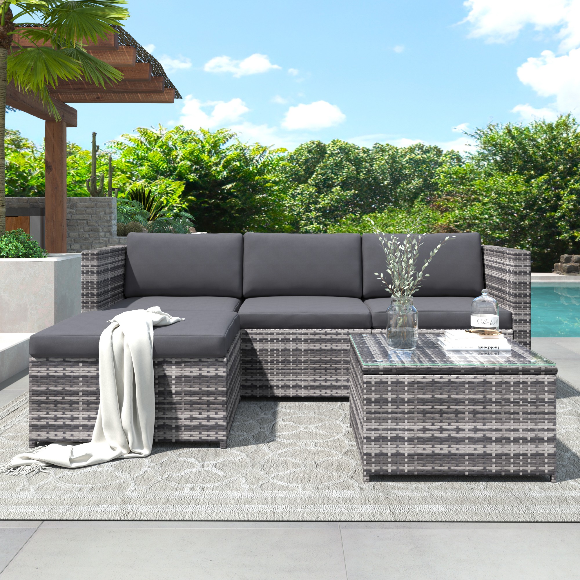 Garden Corner Sofa Rattan Garden Furniture Patio Set Garden Entertaining Set Garden Rattan Furniture Lounge Set,Grey