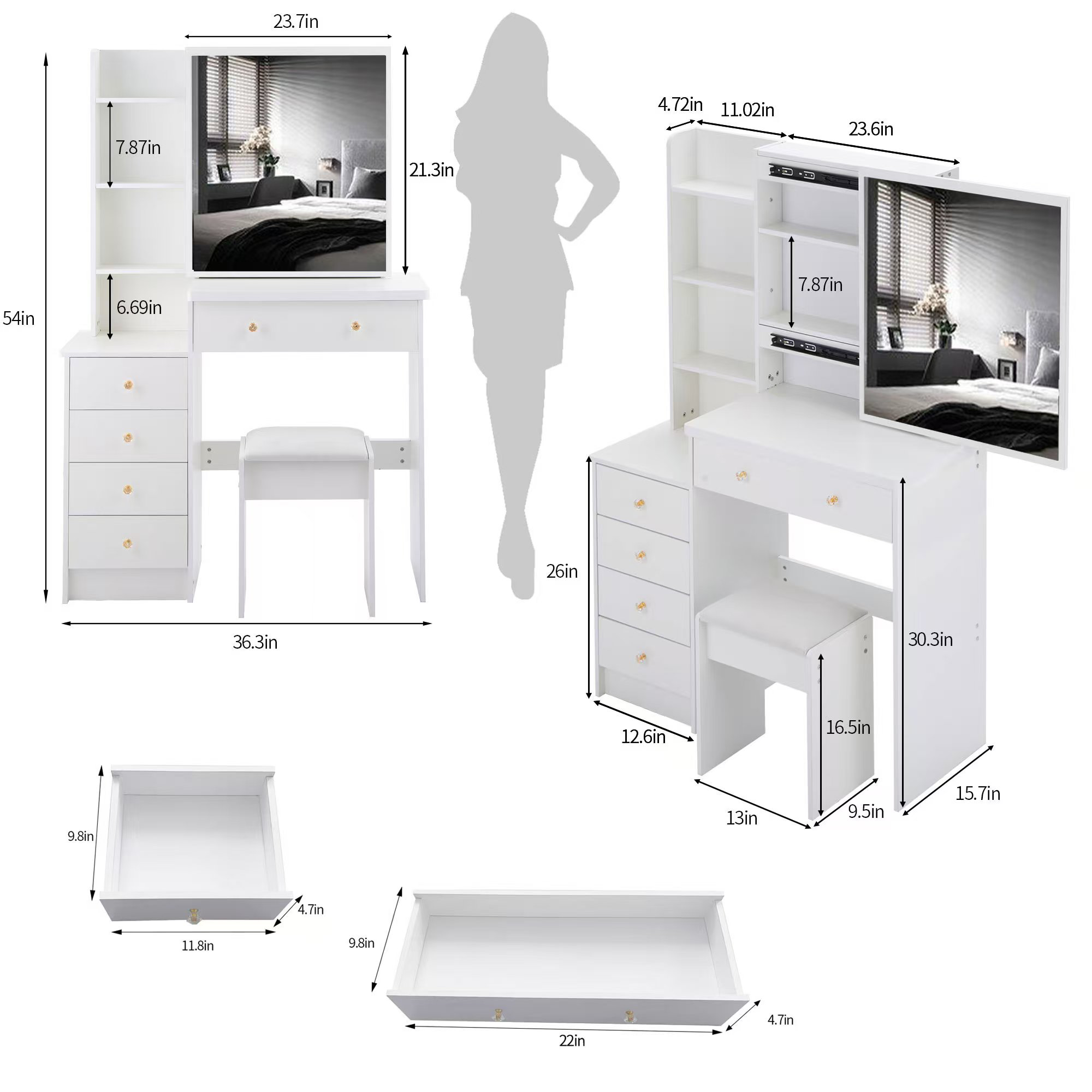 Vanity Table with Sliding Mirror, picture 4 of 4