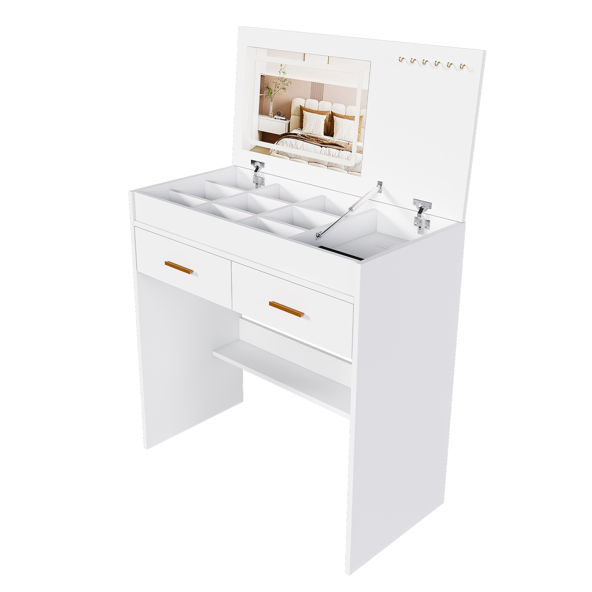 Vanity Dressing Table With Led Mirror And Storage Drawers White_voghion.com