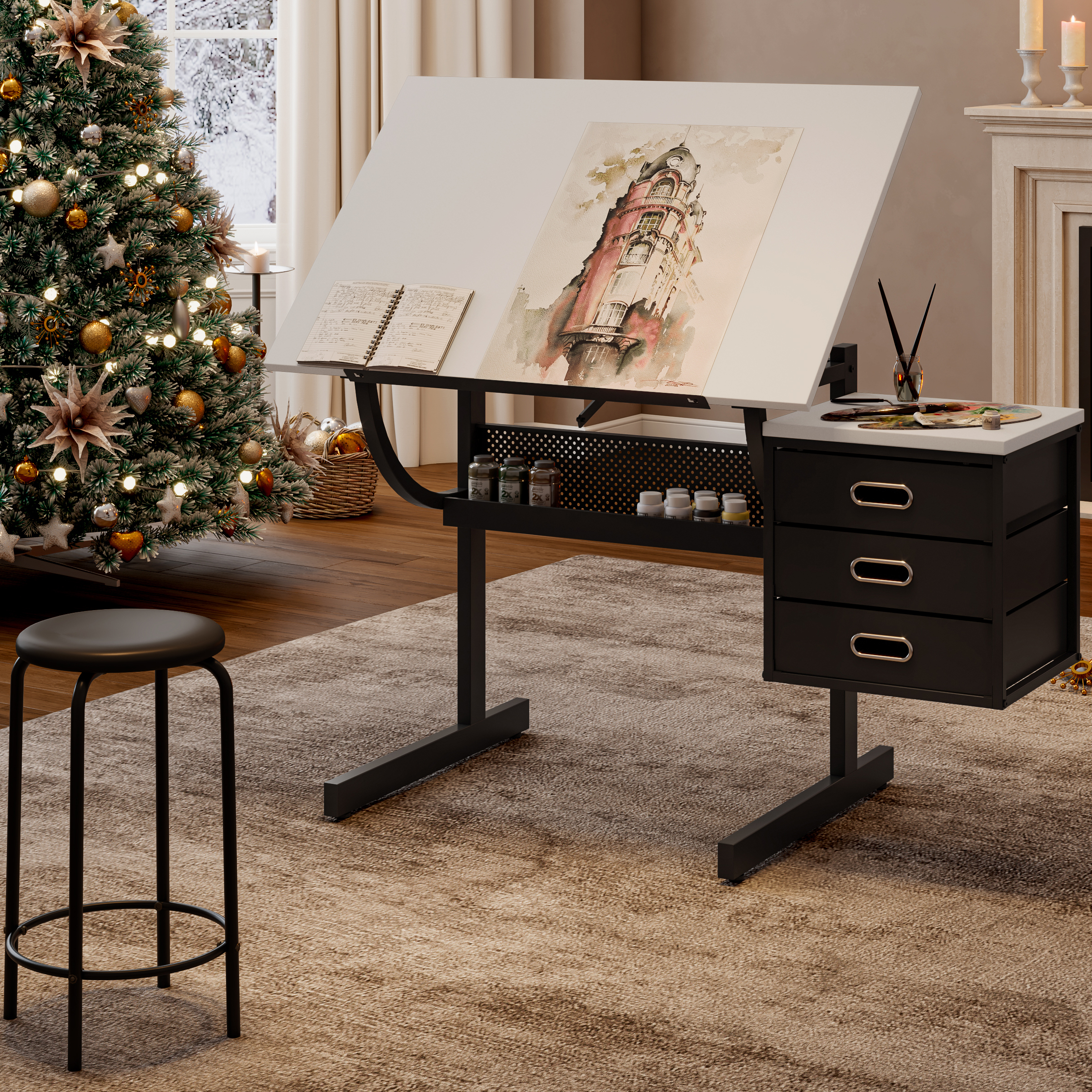 Adjustable Drafting Table with Stool, picture 3 of 4