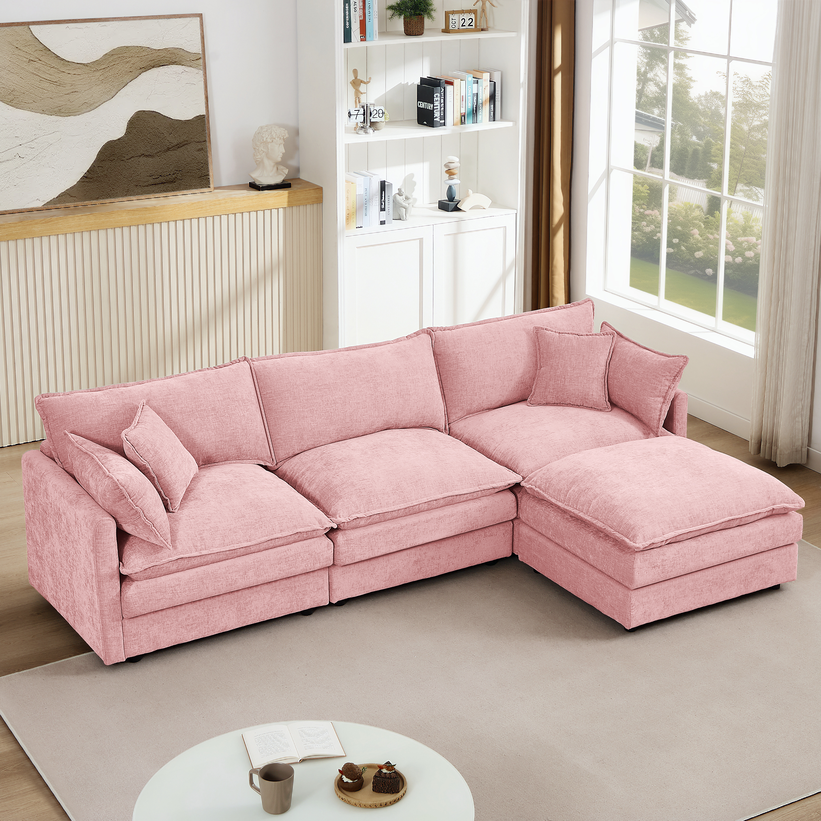 Modular Sectional Sofa, 102 Inch L Shaped Couch Set For Living Room, 3-Seater Comfy Cloud Couches With Movable Ottoman, DIY Combination, Chenille