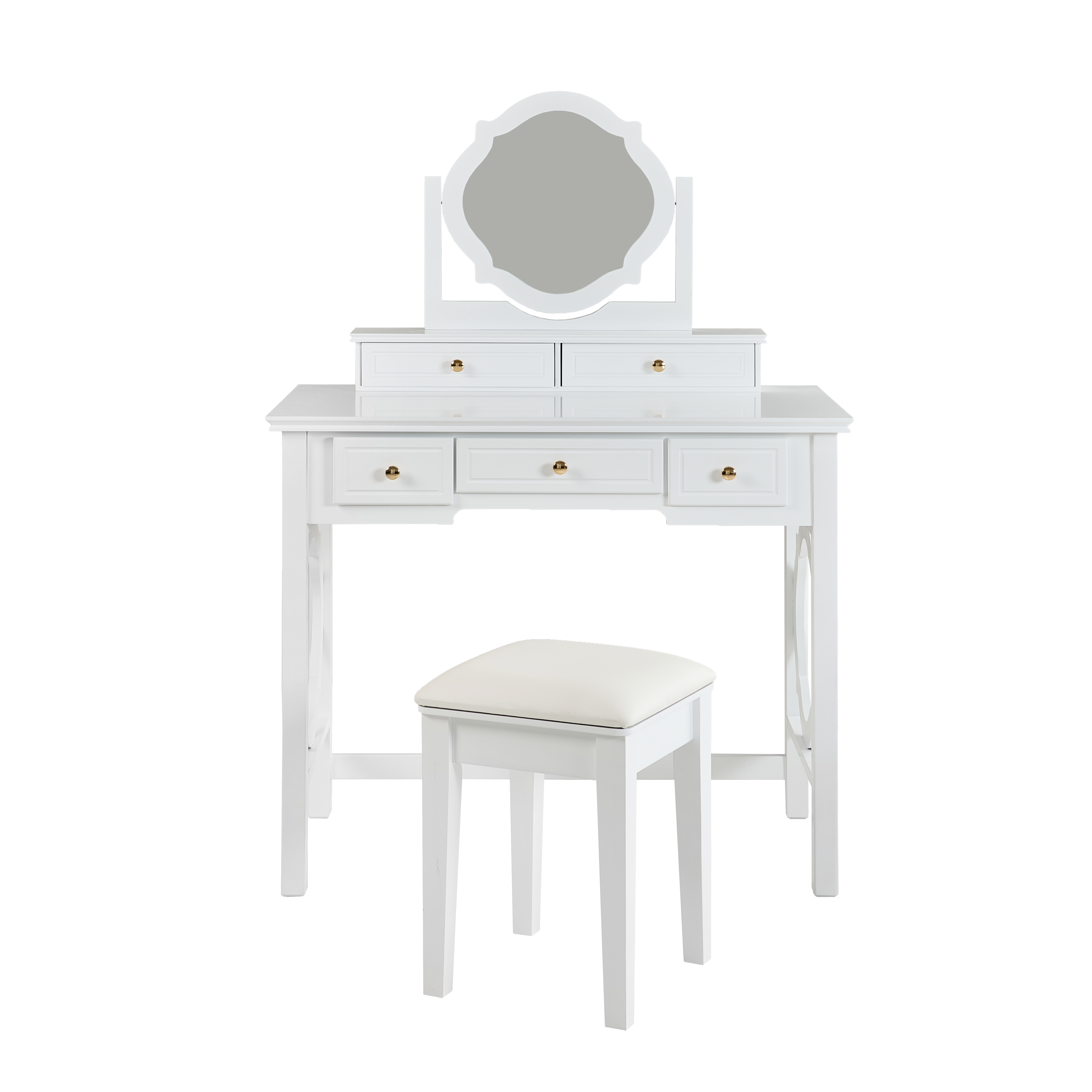 Compact Makeup Vanity Table With Reversible Mirror, Dressing Table Set With Stool, Space-Saving Beauty Station For Small Places, White