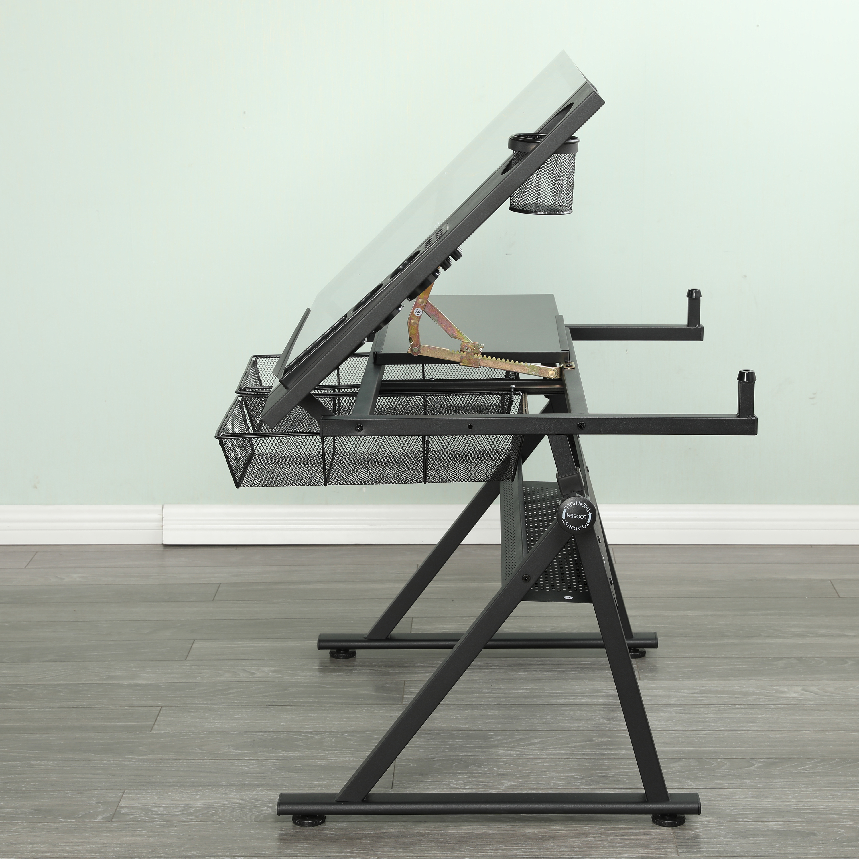 Drafting Table, 0-75 Adjustable Glass Top Artist Table - Height Adjustable Drafting Desk With Large Storage For Painting & Crafting - Ideal For Designers And Art Students Black_voghion.com