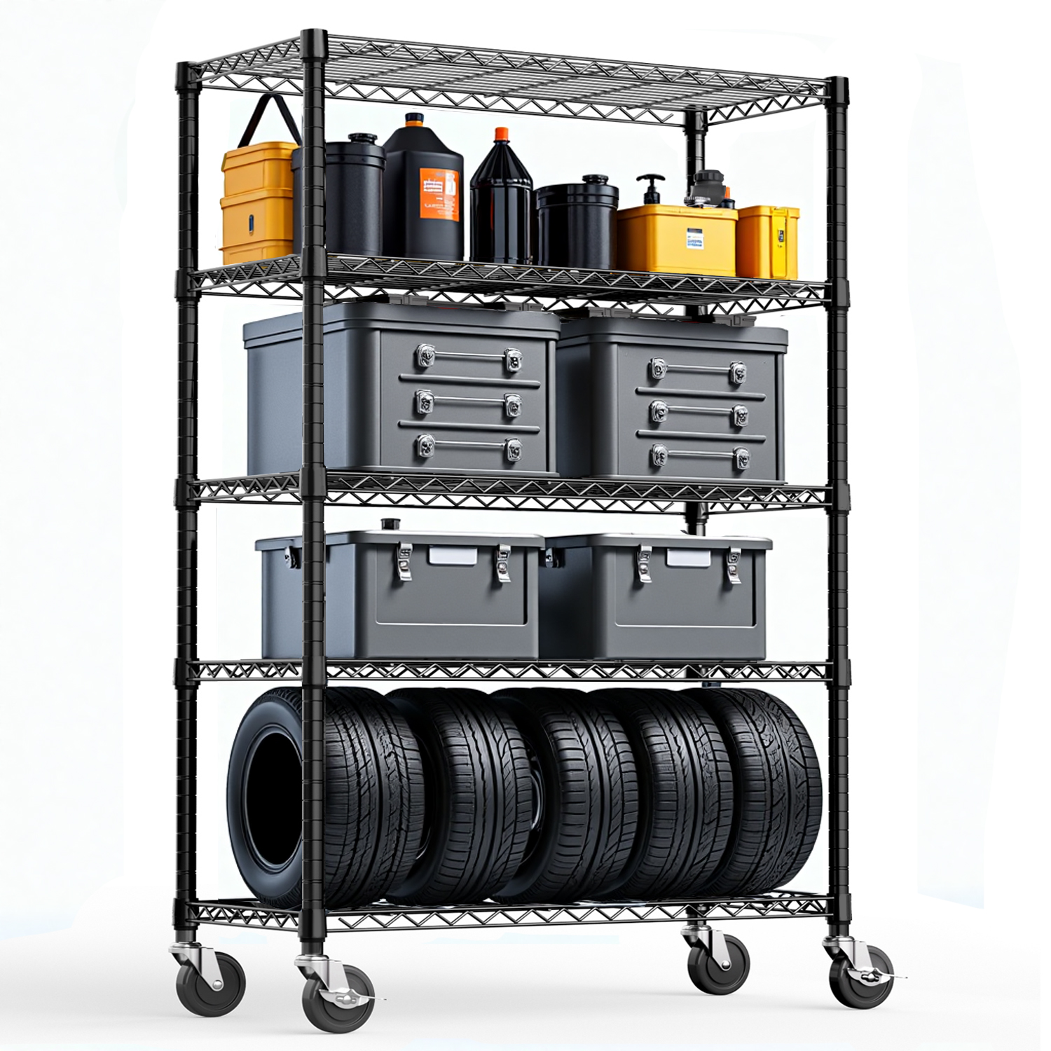 5-Shelf Storage Shelves,Wire Shelving Heavy Duty Metal Storage Shelving Unit Adjustable Garage Shelving Rack Pantry Kitchen Black, 5 Tier,17.7D X 47.2W X 75.6H - Image 1