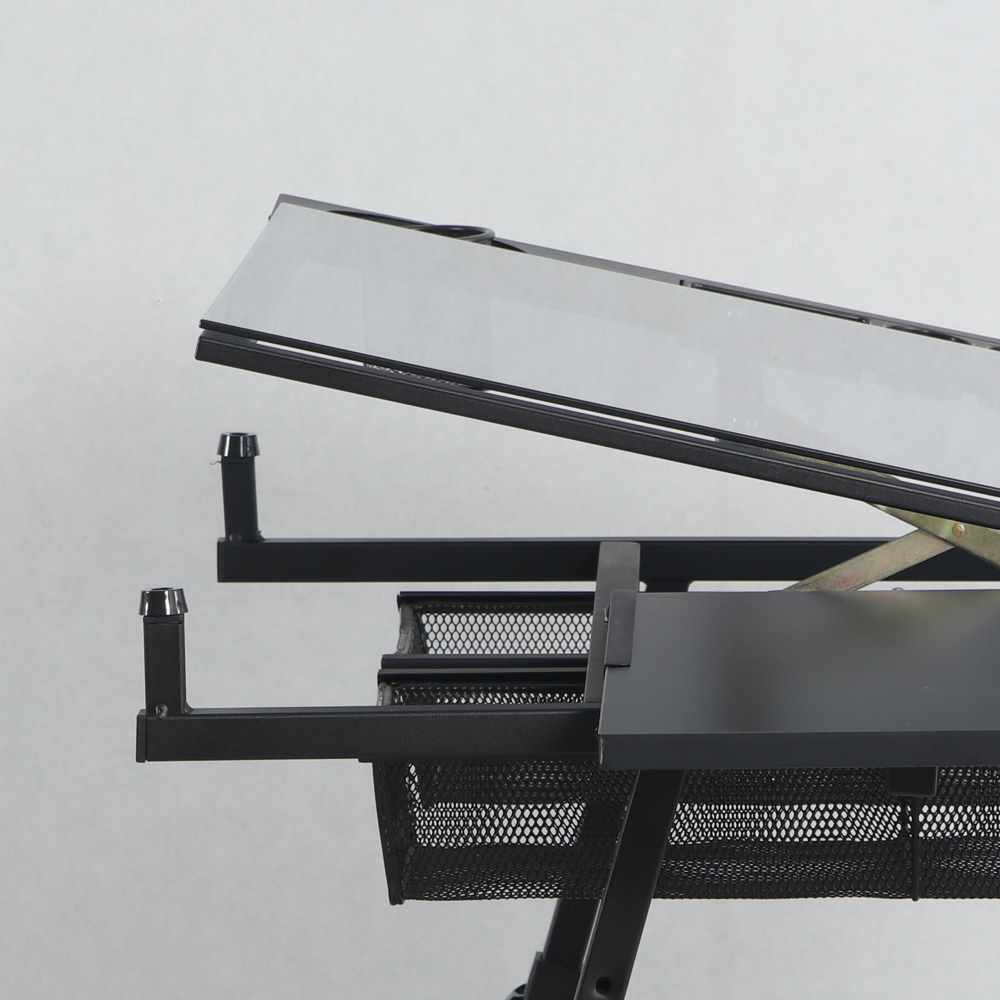 Drafting Table Adjustable Glass Top Artist Desk With Storage_voghion.com
