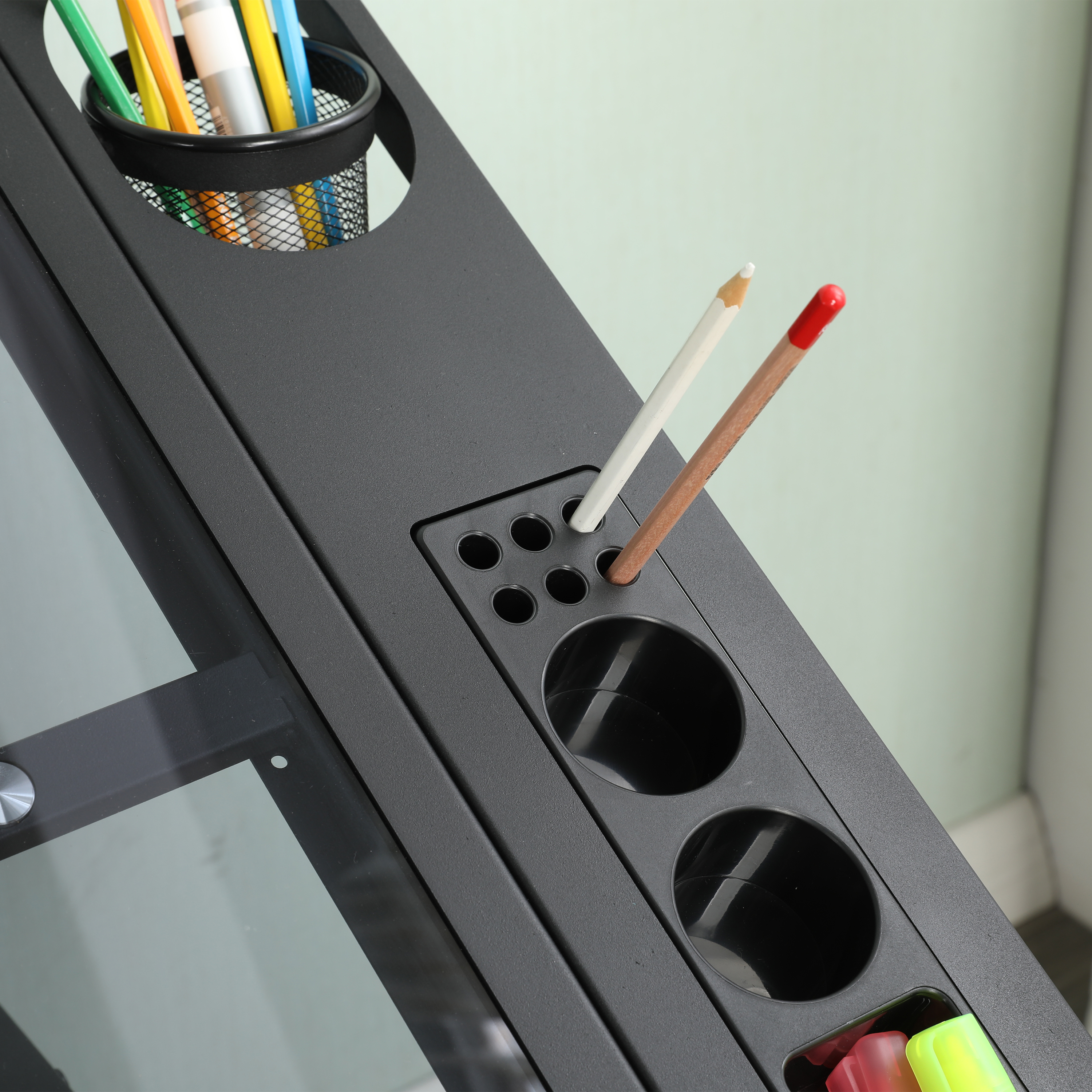 Drafting Table Adjustable Glass Top Artist Desk With Storage_voghion.com