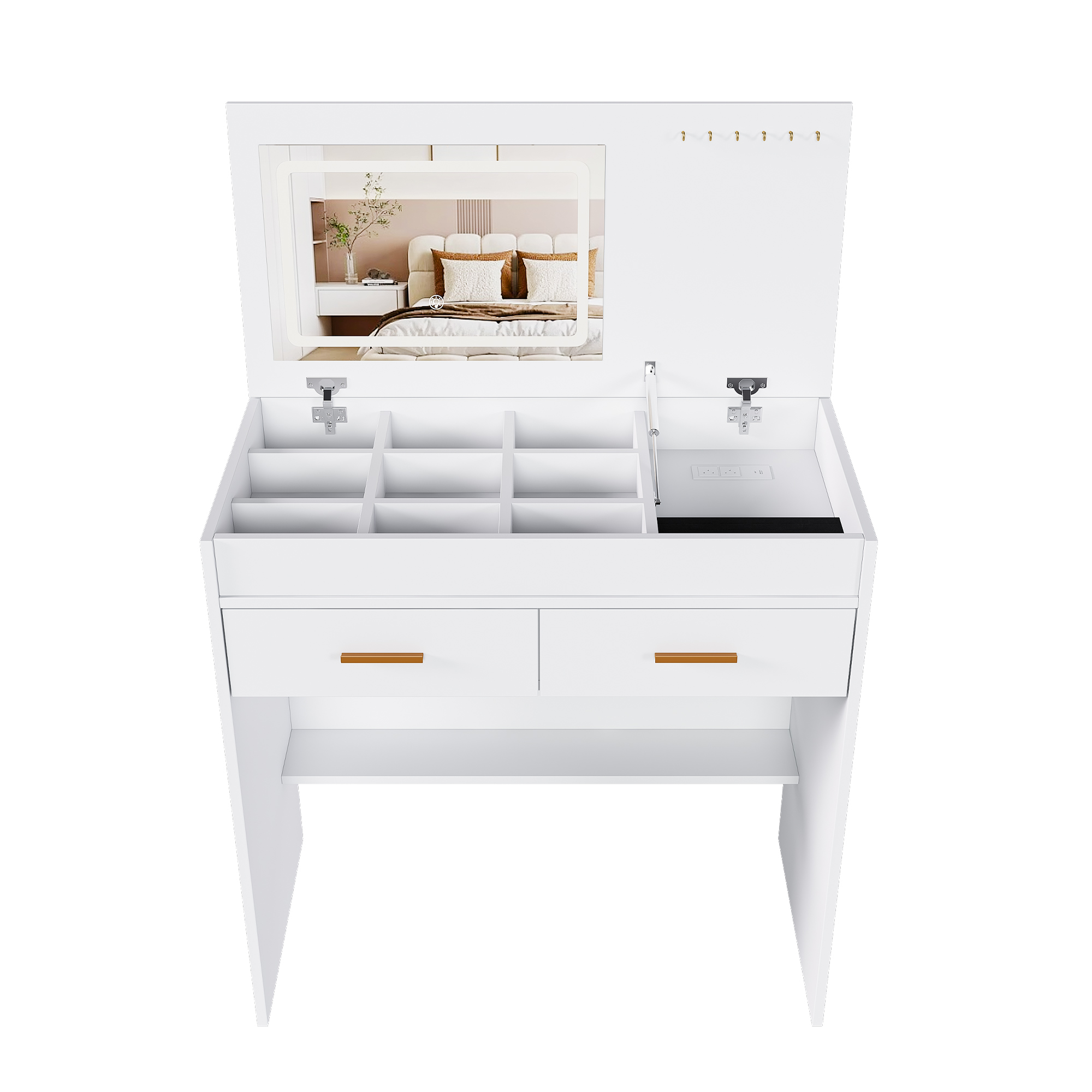 Vanity Dressing Table With Led Mirror And Storage Drawers White_voghion.com