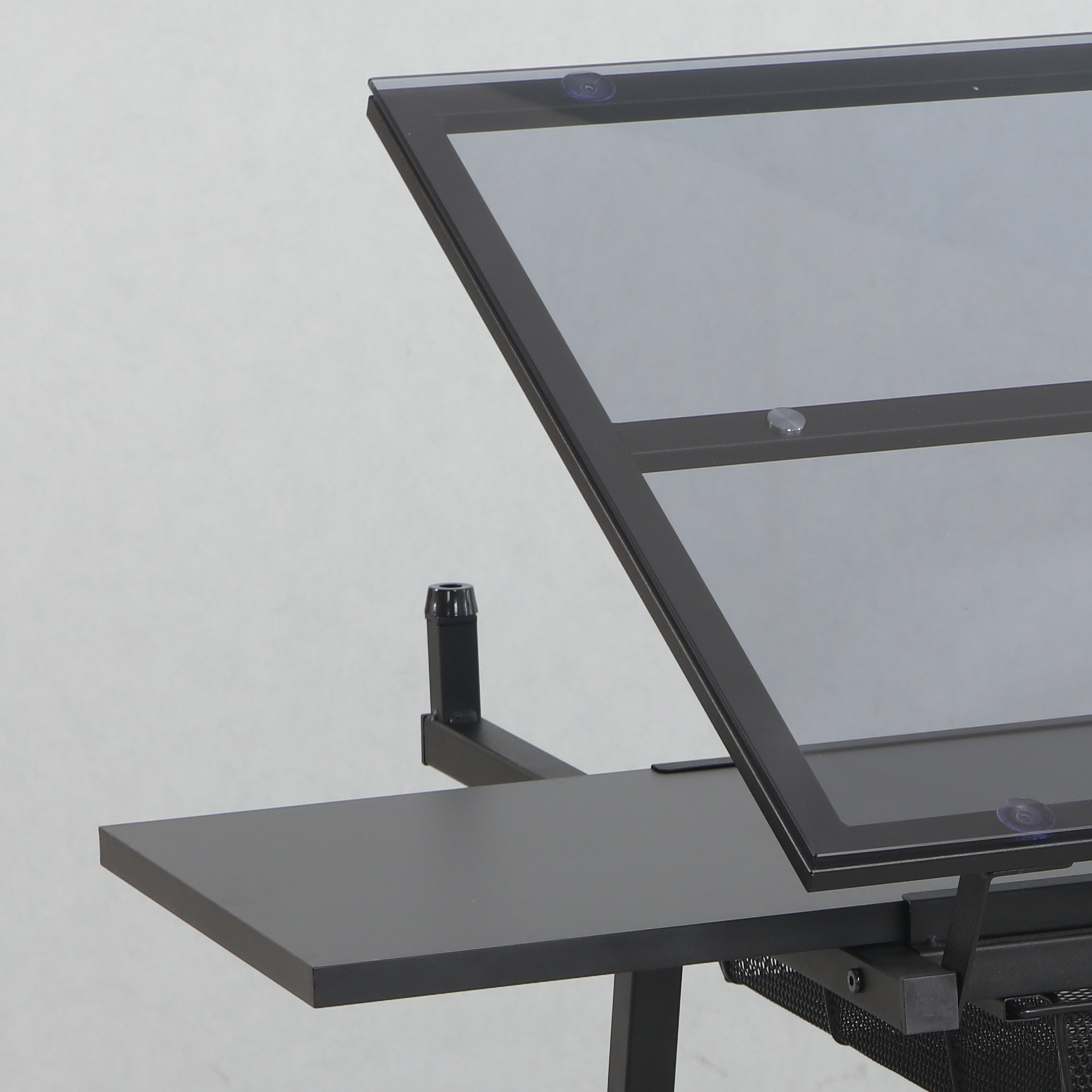 Drafting Table Adjustable Glass Top Artist Desk With Storage_voghion.com