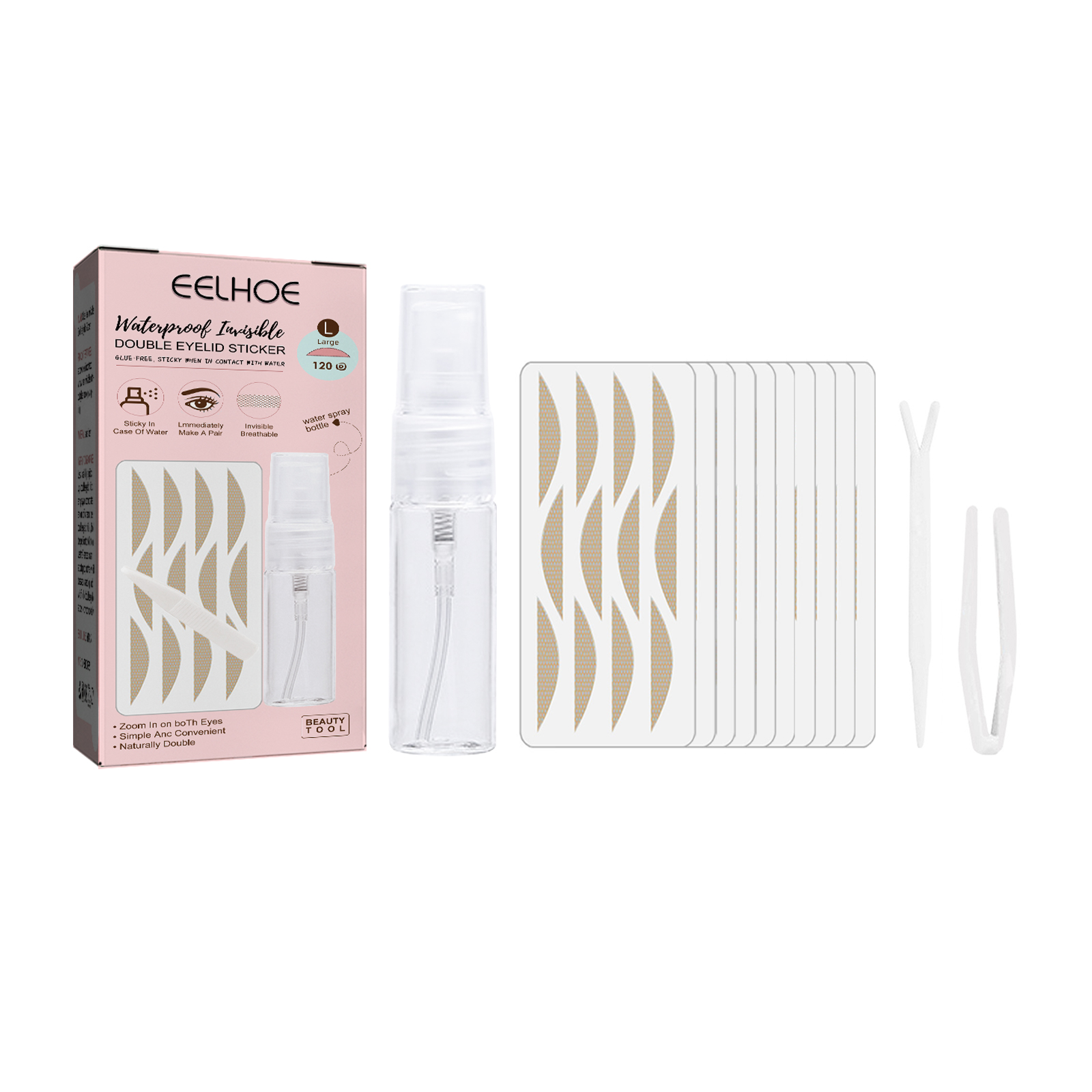 EELHOE Lace Non-trace Double Eyelid Tape, Natural Non-trace Non-glue Lace Double