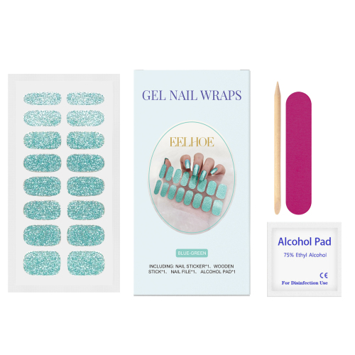 EELHOE Soft Gel Nail Sticker Set (Shiny Blue-Green) Semi-Baked Nail Paper, Fresh And Shiny Minimalist Style Soft Nail Stickers