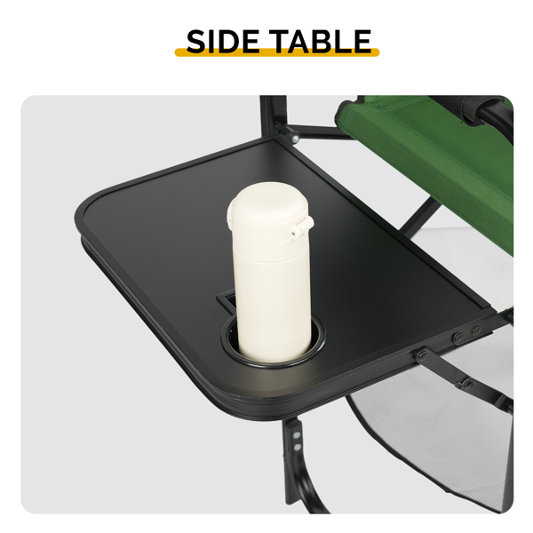 26" Tall Directors Chair With Footrest, 4Portable Bar Height Folding Camping Chair With Built-in Cup Holder, Side Table, Storage Pocket, Olive