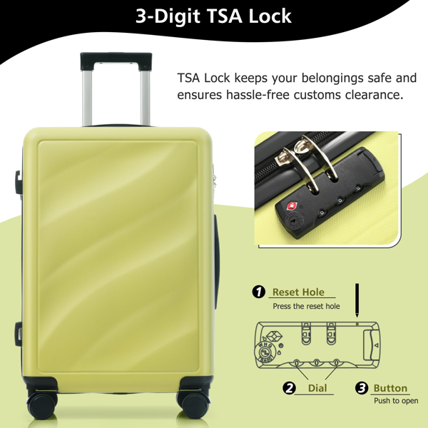 Luggage Set 3 Piece, Lightweight Durable ABS Suitcases With Spinner Wheels And TSA Lock, Carry-on & Checked Travel Luggage-20x24x28