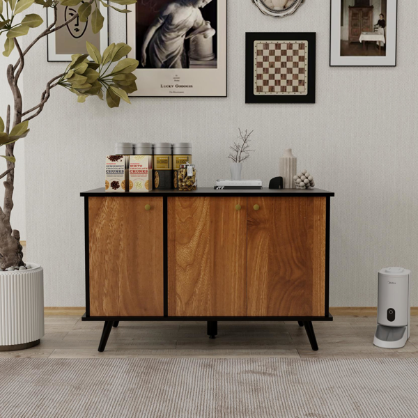 Litter Box Enclosure, Cat Litter Box Furniture With Hidden Plug, 3 Doors,Indoor Cat Washroom Storage Bench Side Table Cat House, Large Wooden Enclused Litter Box House, Black And Walnut