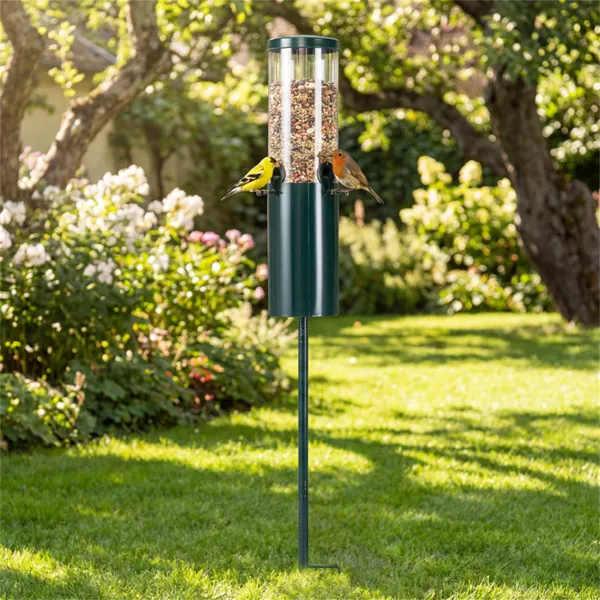 Standing Bird Feeder Squirrel-Proof, 4 Feeding Port With Perches Heavy-Duty Metal & PC Construction