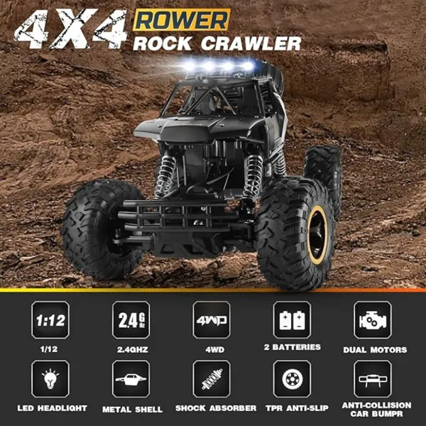 2026 2 Batteries 1-12 Rock Crawler Rechargeable Off Road Truck 4WD , Metal Shell LED Headlights RC Remote Control Off Road Car Truck,Logistics Is Randomly Sent By UPS&USPS&UNI&GOFO