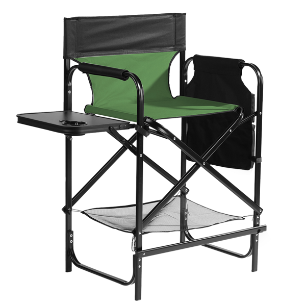 26" Tall Directors Chair With Footrest, 4Portable Bar Height Folding Camping Chair With Built-in Cup Holder, Side Table, Storage Pocket, Olive
