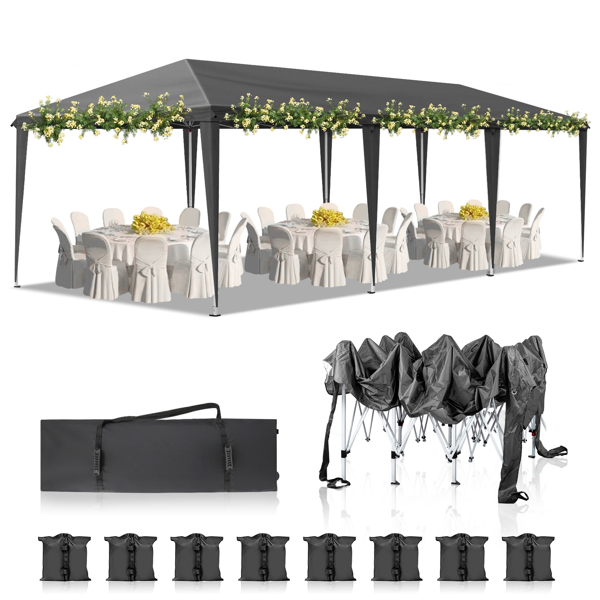 10x30ft Outdoor Pop Up Canopy, Portable Instant Canopy Tent For Outdoor Events Party Wedding Birthday Graduation, Dark Grey