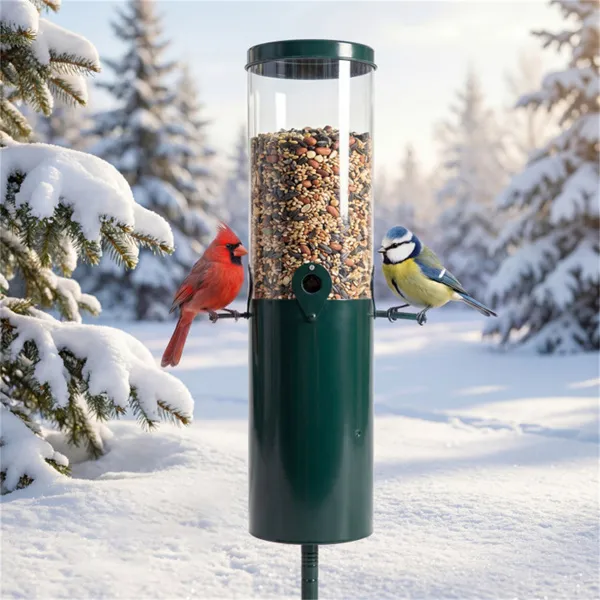 Standing Bird Feeder Squirrel-Proof, 4 Feeding Port With Perches Heavy-Duty Metal & PC Construction