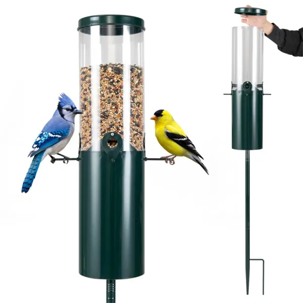 Standing Bird Feeder Squirrel-Proof, 4 Feeding Port With Perches Heavy-Duty Metal & PC Construction