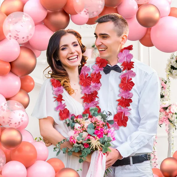 20Pcs Valentine'S Day Flower Leis Garland Necklace -Pink Hawaiian Floral Tropical Flower Garlands, For Wedding Birthday Party Wedding Guest Decoration