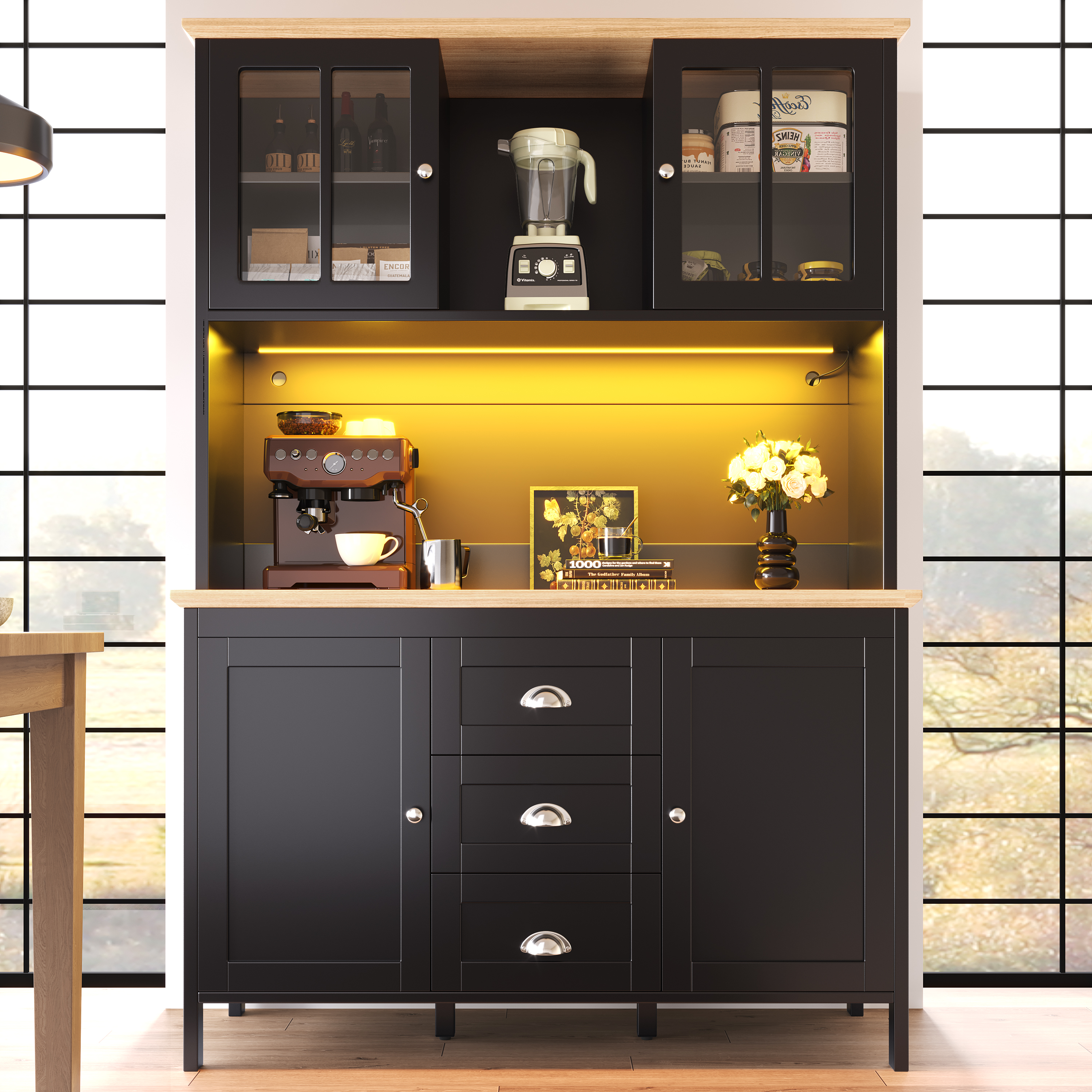 Sideboard, Storage Cabinet, Kitchen Tall With LED Lighting, 120x40x179 Cm, 4 — image 5