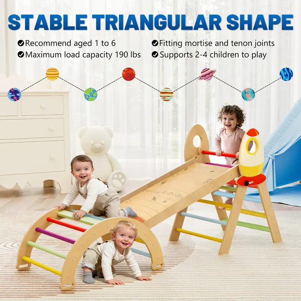 7-In-1 Foldable Baby Climbing Wooden Toys Triangle Set With Arch Triangle Pinball Game And Seesaw Wooden Montessori Climbing Set