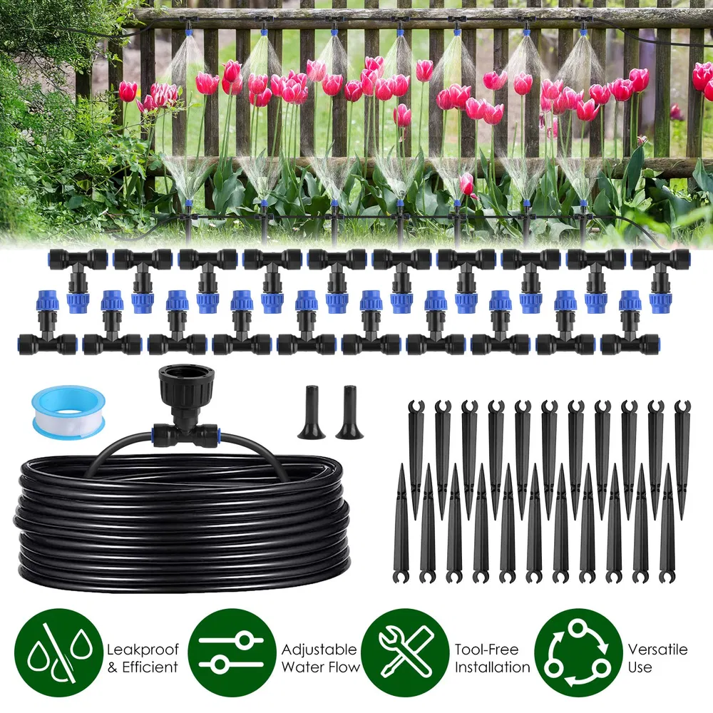 75FT Mist Drip Irrigation System Adjustable Nozzle Garden Watering Kit