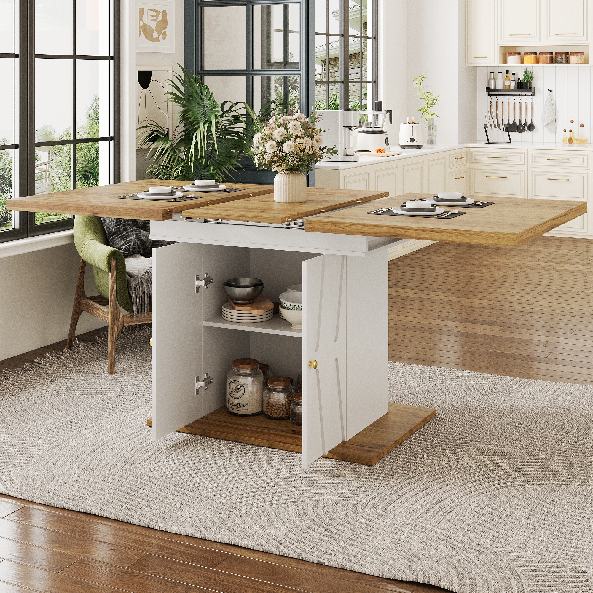 Smart Extendable Dining Table with Hidden Leg Storage
