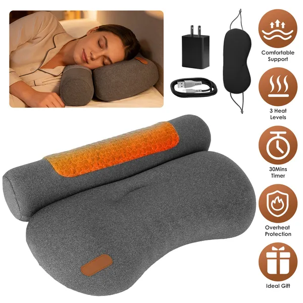 USB Heated Neck Pillow Zero Pressure Memory Foam Cervical Neck Pillow Heated Bed Pillow With Eye Mask Adapter For Pain Relief