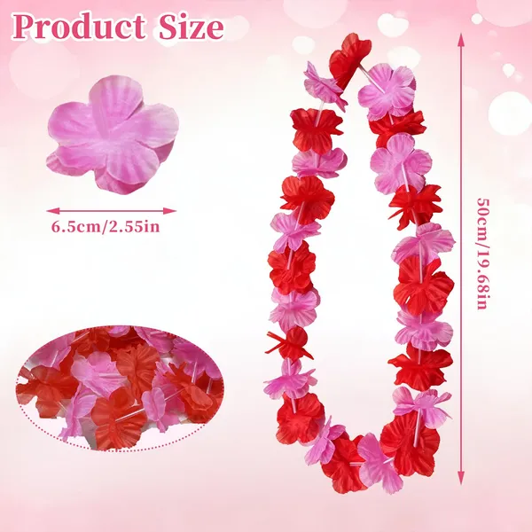20Pcs Valentine'S Day Flower Leis Garland Necklace -Pink Hawaiian Floral Tropical Flower Garlands, For Wedding Birthday Party Wedding Guest Decoration
