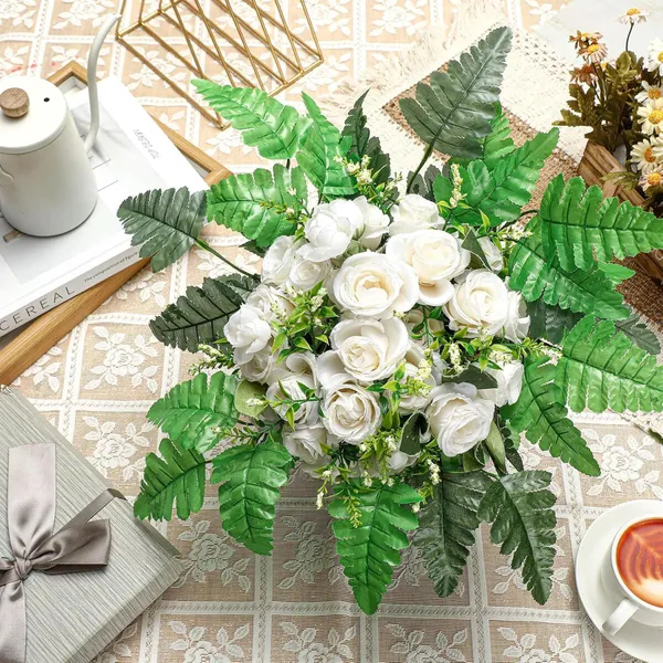 100 Pcs Artificial Silk Leaf Fern Artificial Greenery Stems Cemetery 15.75 Inch Faux Plant Bouquet Leaf Picks Fake Greenery Stems Fern Leaves For Cemetery Grave Headstone Wedding