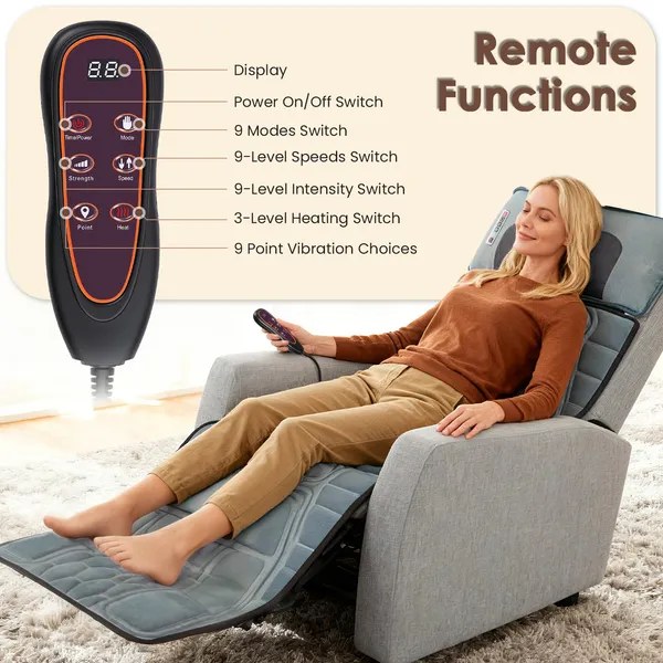 Flannel / PU Material Options - 1 Pc Full Body Massage Mat Multifunctional Massage Chair Pad With Heat Timer Shiatsu Neck Massager Carry Bag Earplugs Anti-Slip Bottom For Reclining Chair