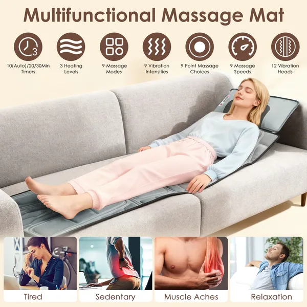 Flannel / PU Material Options - 1 Pc Full Body Massage Mat Multifunctional Massage Chair Pad With Heat Timer Shiatsu Neck Massager Carry Bag Earplugs Anti-Slip Bottom For Reclining Chair