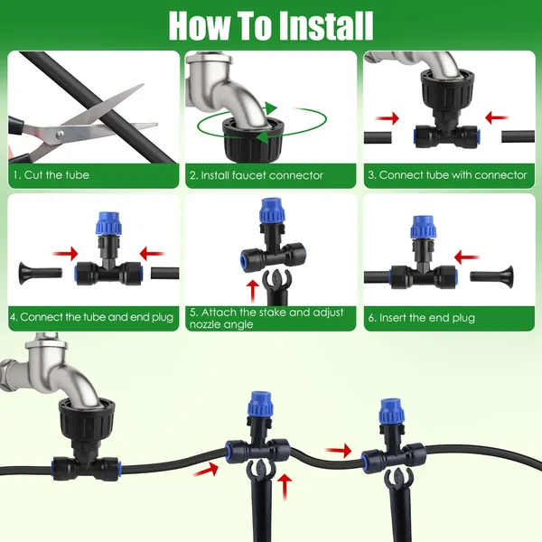 75FT Mist Drip Irrigation System With Adjustable Misting Nozzle Quick Connect Automatic Garden Watering System For Garden Lawn Patio Flower Bed